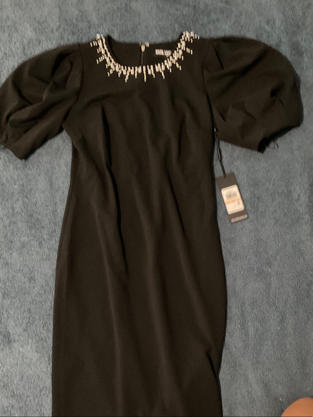 Karl Lagerfeld Black Midi Dress with Jewel-Embellished Neckline
